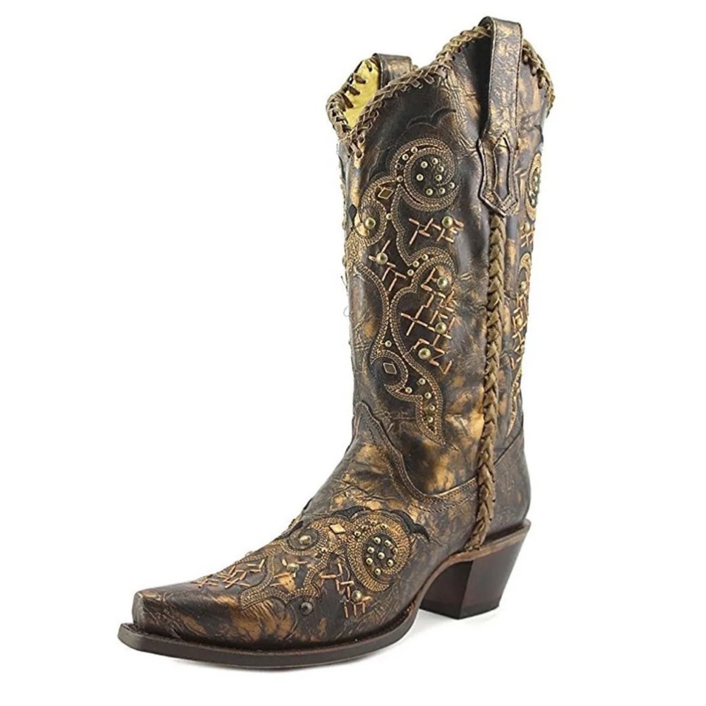 Corral Women's Leather Laced and Studded Snip Toe Cowgirl Boots - R1217